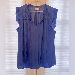 Women's Blue Ruffle Sleeve Top